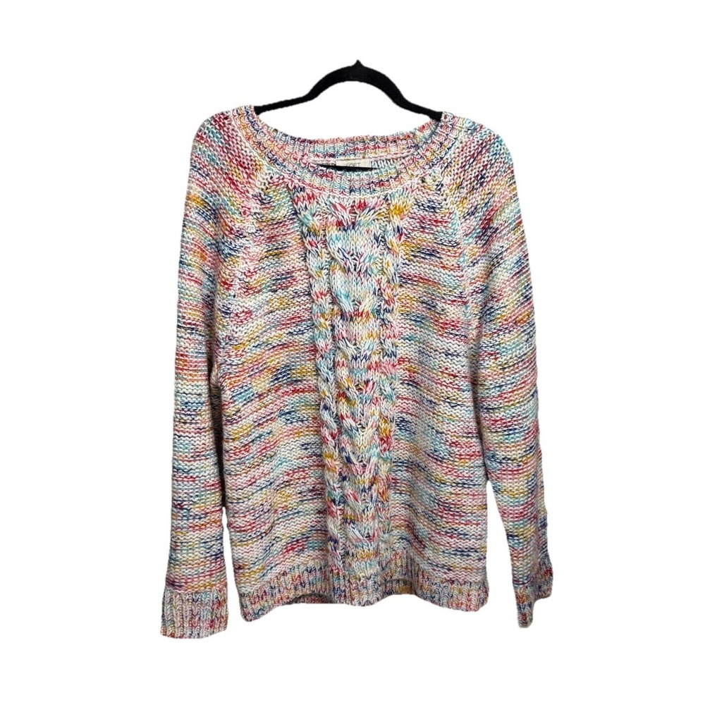 LOFT Ann Taylor Womens Size XL Sweater Multicolor Cable Knit Pullover Chunky